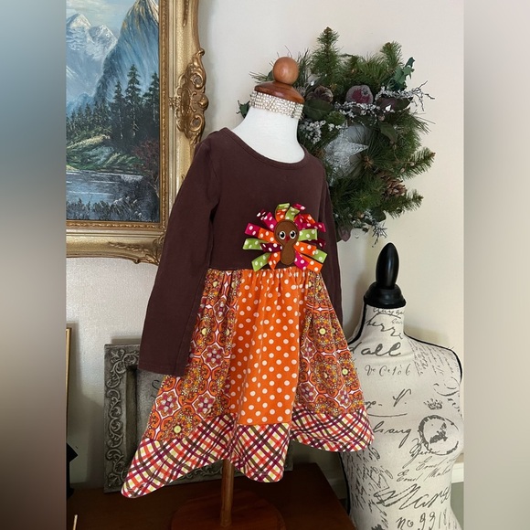🧡 Girls Thanksgiving Turkey Long-Sleeve Dress - Picture 3 of 8